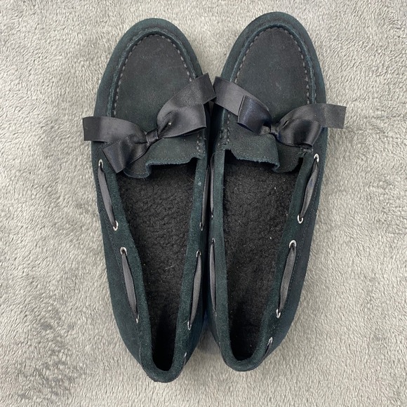 Vionic Alice Moccasin Loafers Womens 8 Black Suede Faux Fur Satin Bow Driving - Picture 8 of 10